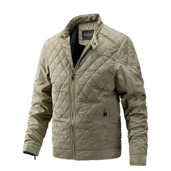 Modern men's casual autumn jacket. Chic diamond pattern design, perfect versatile outerwear for fall.