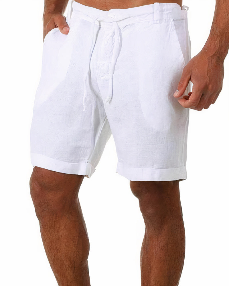 Comfortable men's Bermuda shorts with drawstring waist, ideal for beachwear, vacation & warm weather.