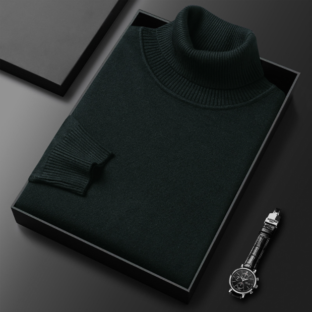 Men's striped turtleneck sweater, a stylish spring pullover combining casual comfort with modern design.