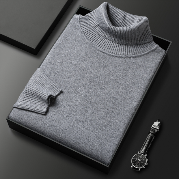 Men's grey marl turtleneck pullover, ideal for spring fashion, offering a relaxed yet refined style.