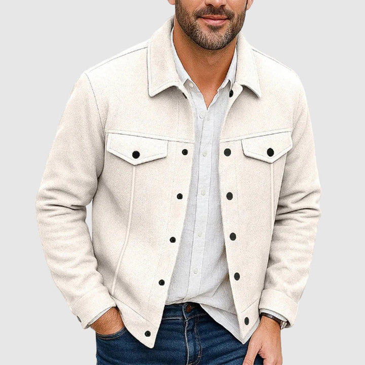 Stylish men's button-down shirt jacket. Casual outerwear for everyday fashion & layering in spring/fall seasons.