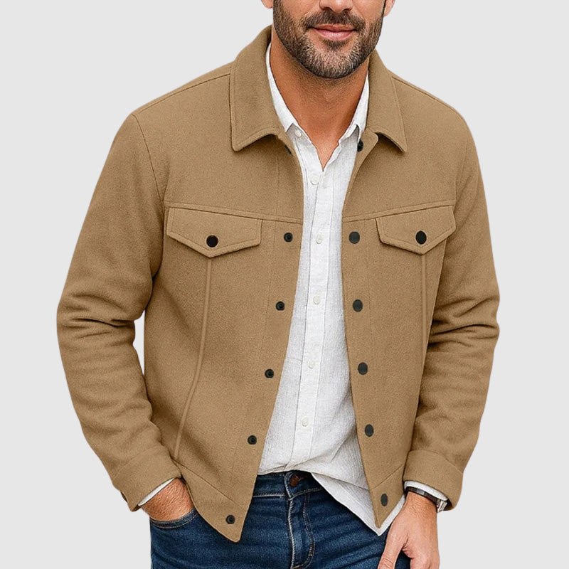 Versatile men's button-down shirt jacket, ideal casual outerwear for stylish fall & spring layering. A must-have.