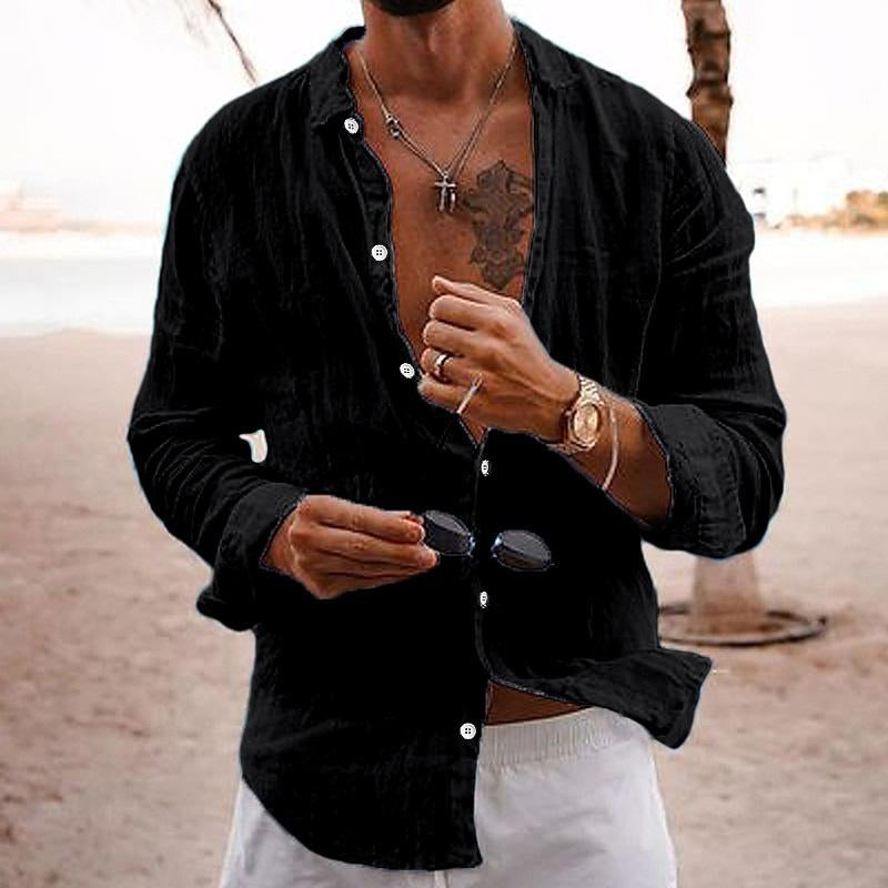 Stylish men's casual button-up shirt in a relaxed fit, ideal for summer, beach trips, and vacation fashion.