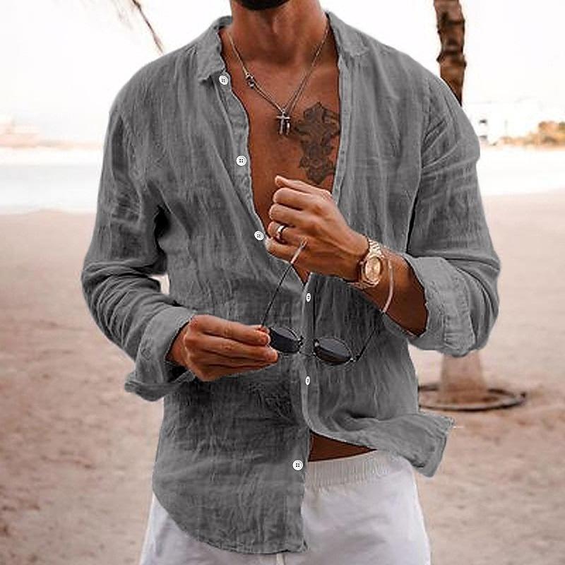 Relaxed fit men's casual summer shirt, button-up design for comfortable and stylish warm-weather wear.