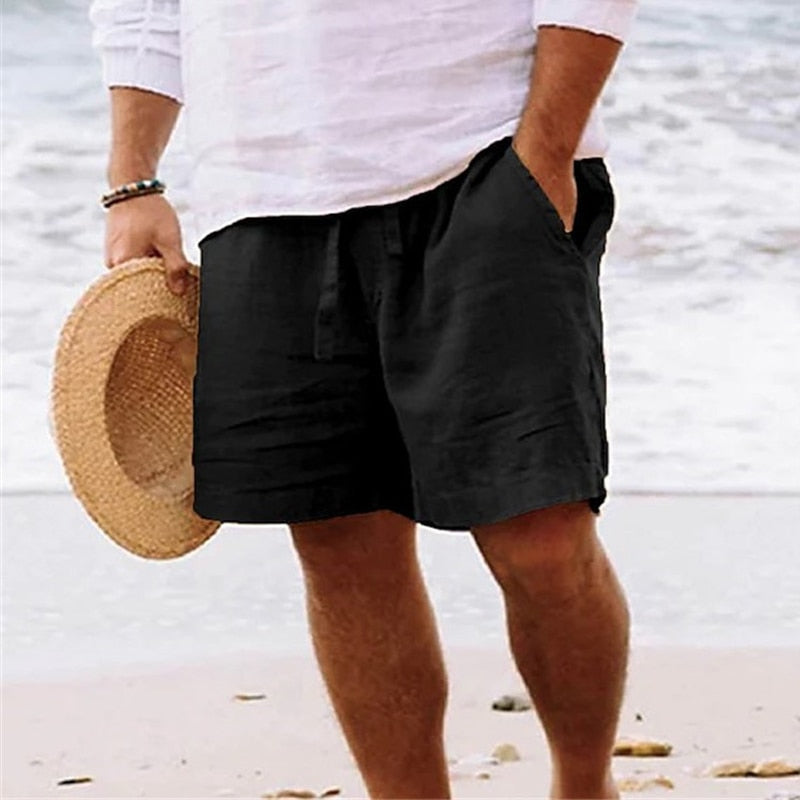 Breathable men's drawstring chino shorts, relaxed fit, perfect knee-length for summer.