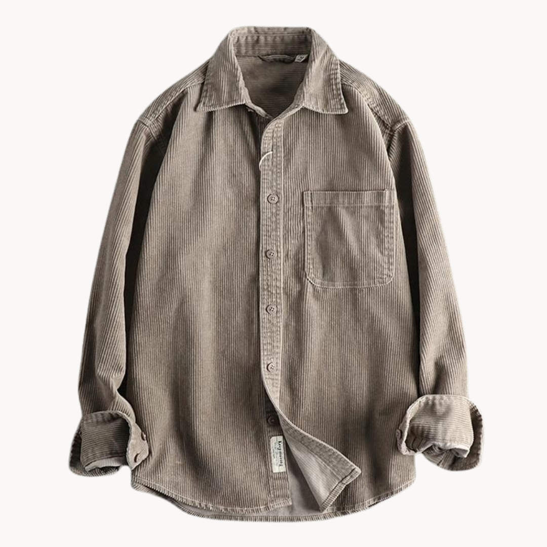 Back view of a men's stylish corduroy shirt, highlighting its casual yet sophisticated design