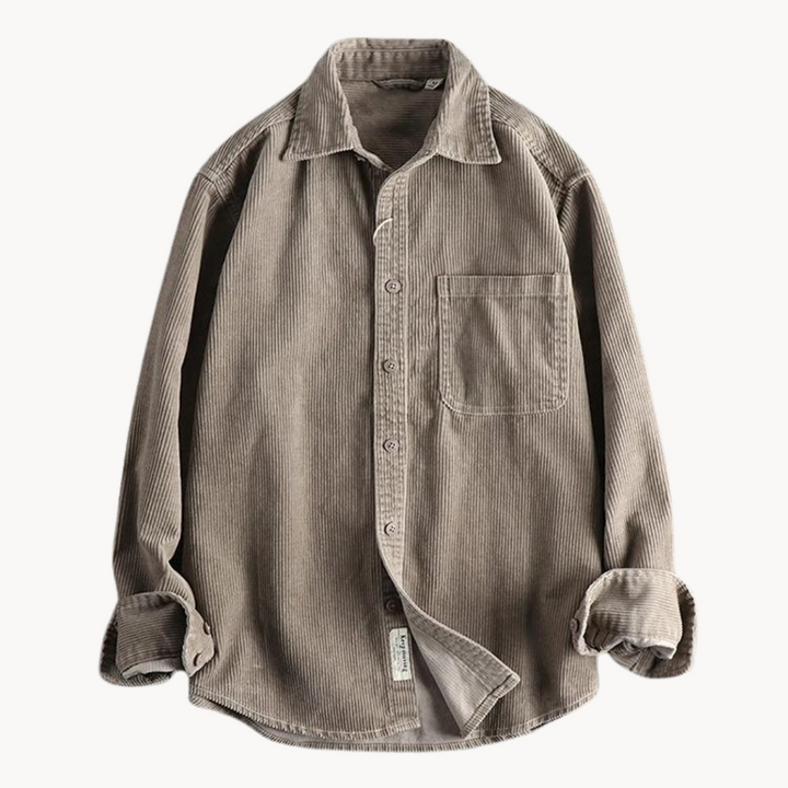 Back view of a men's stylish corduroy shirt, highlighting its casual yet sophisticated design