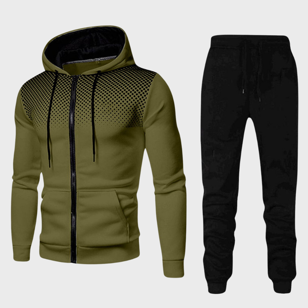 Men's casual grey hoodie and joggers tracksuit set, perfect for lounging or athletic activities