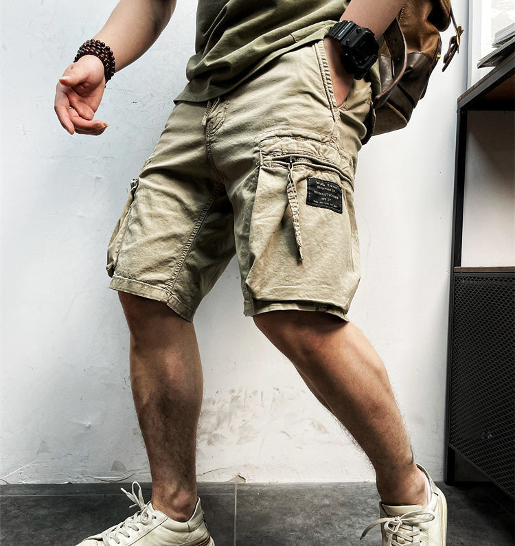Men's casual outdoor cargo shorts with drawstring waist, multiple pockets. Perfect for summer hiking & utility.