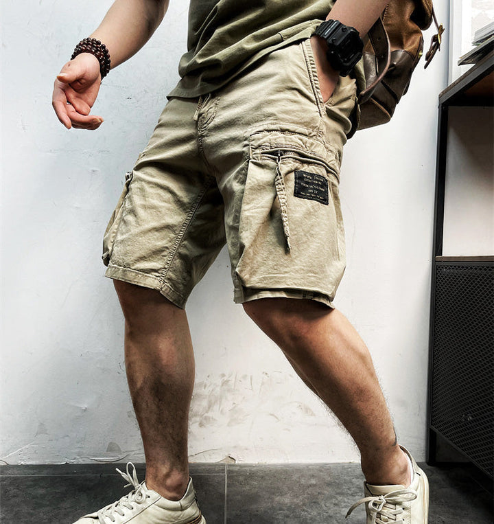 Men's casual outdoor cargo shorts with drawstring waist, multiple pockets. Perfect for summer hiking & utility.