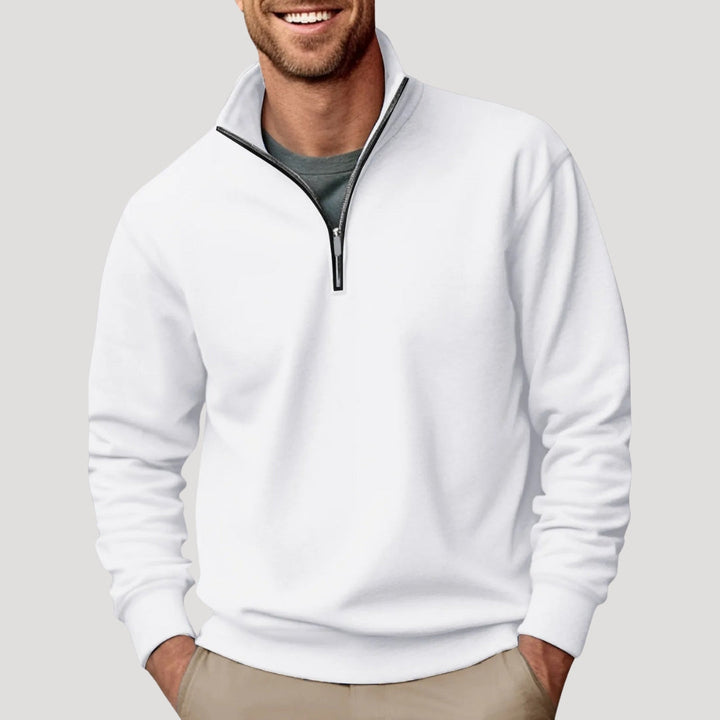 Men's casual quarter zip sweatshirt in heather gray, perfect for comfortable layering & fall fashion.