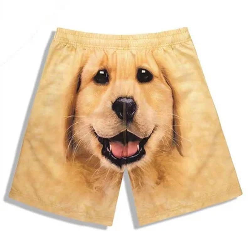 Men's summer fashion shorts with a unique retriever print, perfect for beach and active use