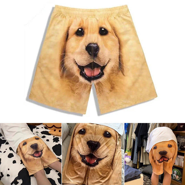 Stylish men's lounge shorts featuring a fun retriever dog print, ideal for casual beachwear