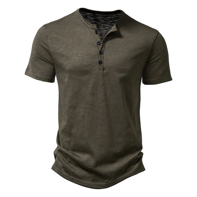 Comfortable men's Henley T-shirt with a stylish crew neck & button placket, perfect for everyday wear.