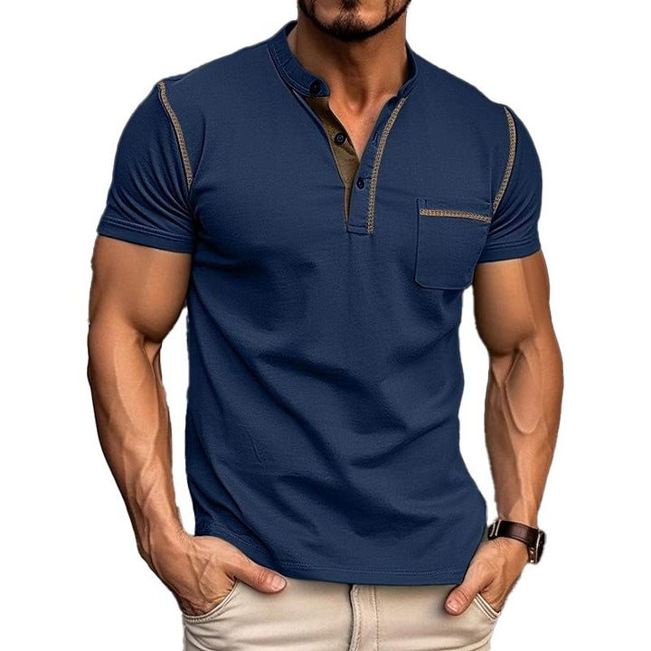 Men's casual slim-fit henley t-shirt with short sleeves & button placket, perfect for summer everyday wear.