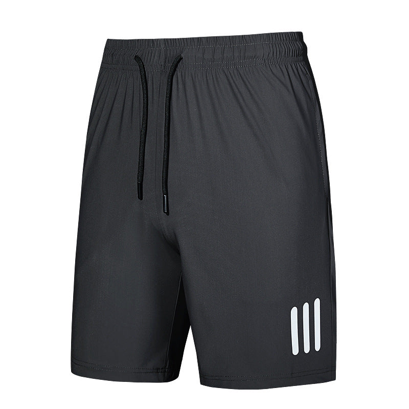 Array of men's elastic drawstring sports shorts in multiple colors, highlighting versatility and comfort.
