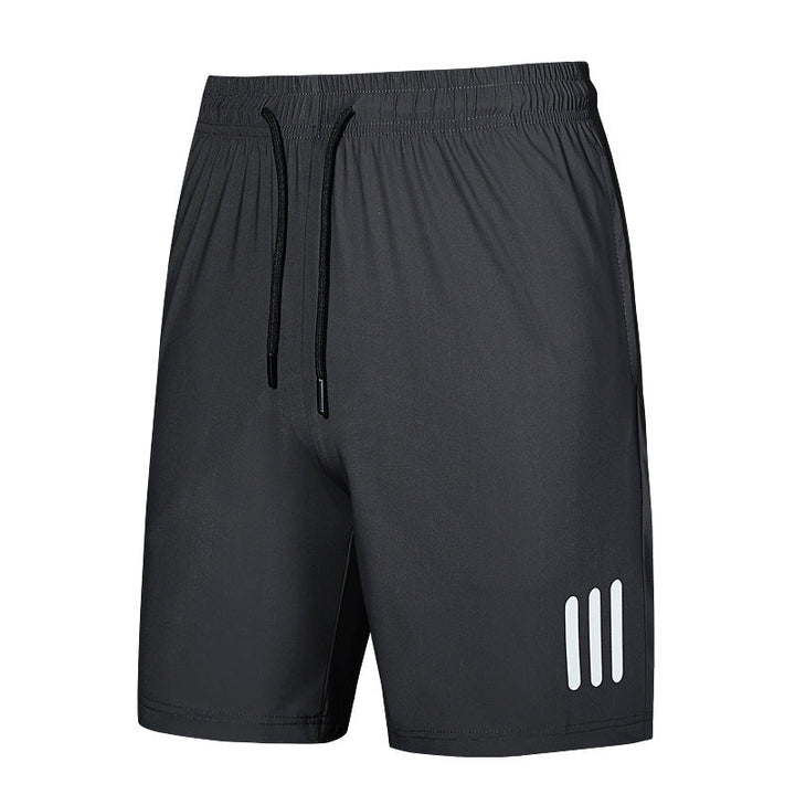 Array of men's elastic drawstring sports shorts in multiple colors, highlighting versatility and comfort.
