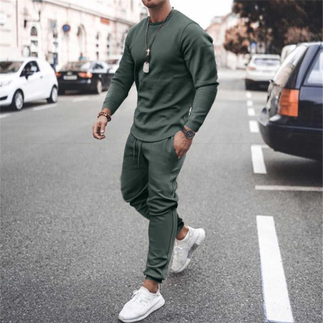 Men's casual two-piece tracksuit set in a neutral color, ideal for loungewear and athletic activities.