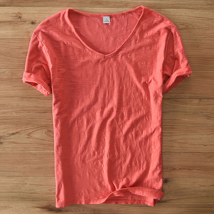 Comfortable men's V-neck summer t-shirt, perfect for warm weather and casual style.