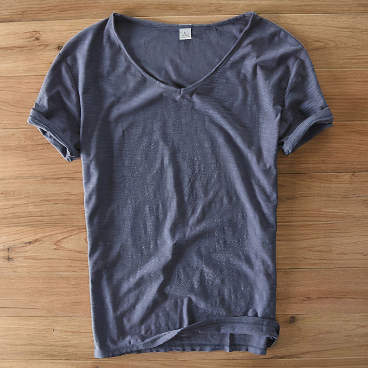 Men's comfortable V-neck short sleeve t-shirt, perfect casual summer wear, relaxed fit.