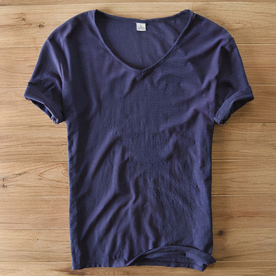 Classic men's V-neck t-shirt, comfortable, relaxed fit, perfect for summer casual wear.