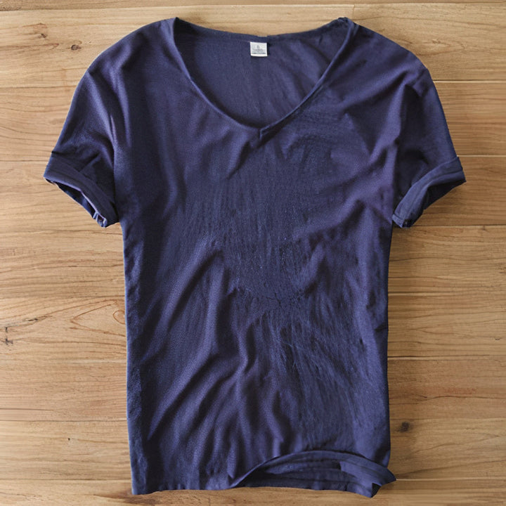 Classic men's V-neck t-shirt, comfortable, relaxed fit, perfect for summer casual wear.