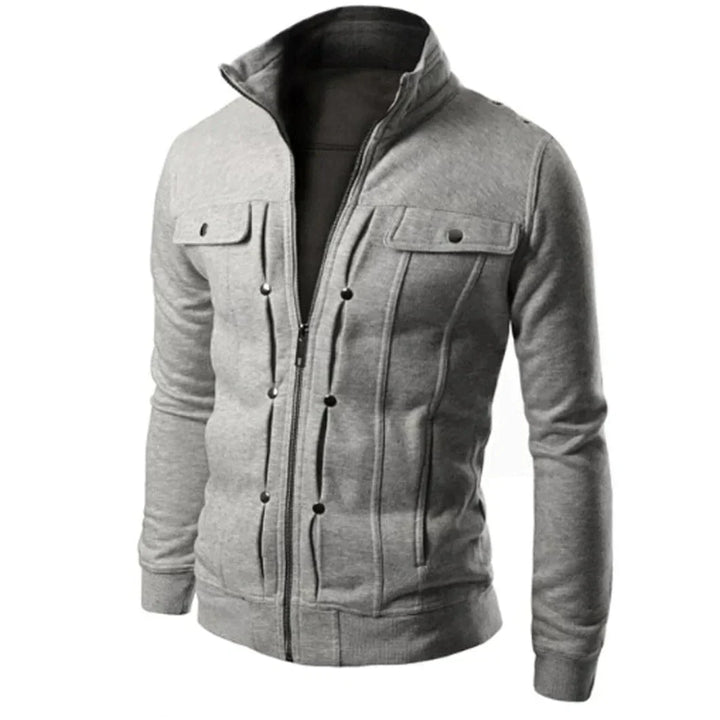 Men's versatile zip-up stand collar jacket for travel, casual everyday wear, spring and fall.