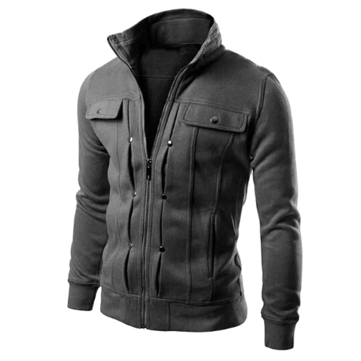 Sporty men's vintage style zip-up jacket with stand collar, comfortable casual outerwear.
