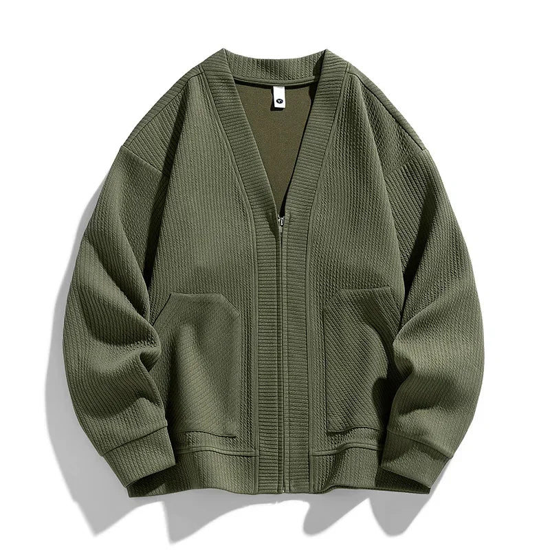 Stylish men's zip-up cardigan, ideal for fall & winter layering or as light outerwear.