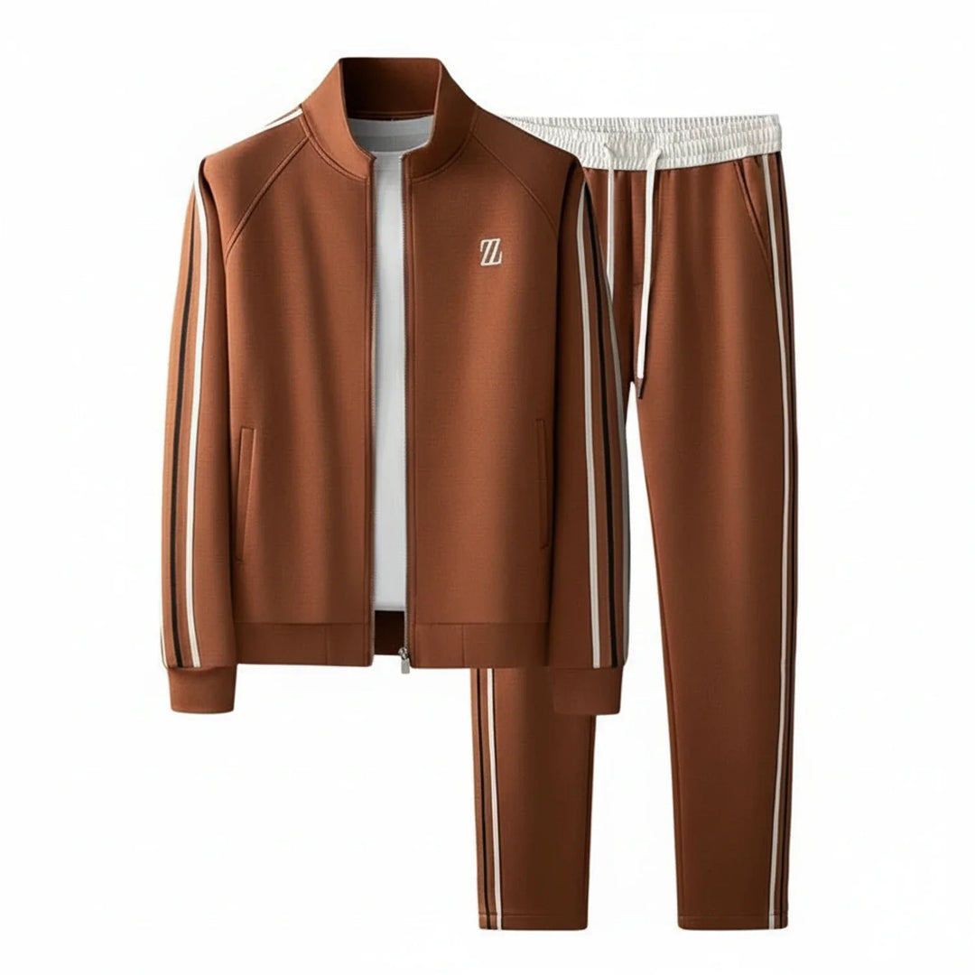 Men's casual zip-up tracksuit set with joggers, ideal for sporty activities, loungewear, or everyday comfort.
