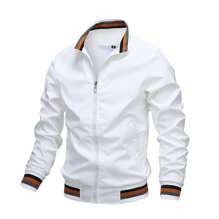 Casual men's black lightweight jacket, a versatile bomber design with a full-zip front