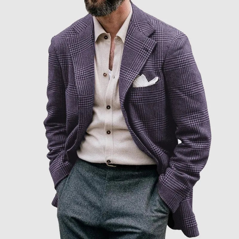 Men's checkered blazer, sophisticated and tailored for formal wear, business casual, or smart occasion fashion.