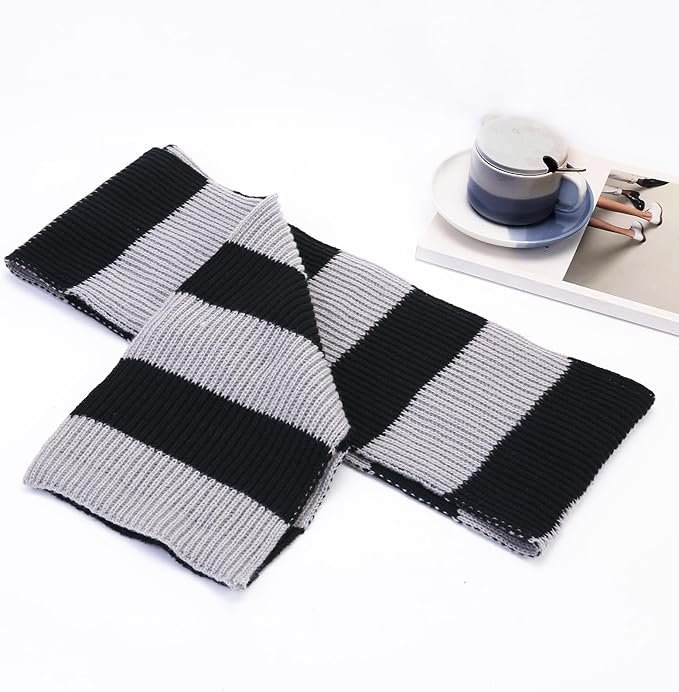 Ultra-warm chunky knitted striped scarf for men, essential cold weather comfort and style.