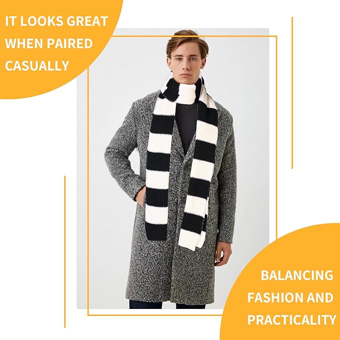Men's comfortable chunky knitted striped scarf, a must-have for winter fashion and warmth.