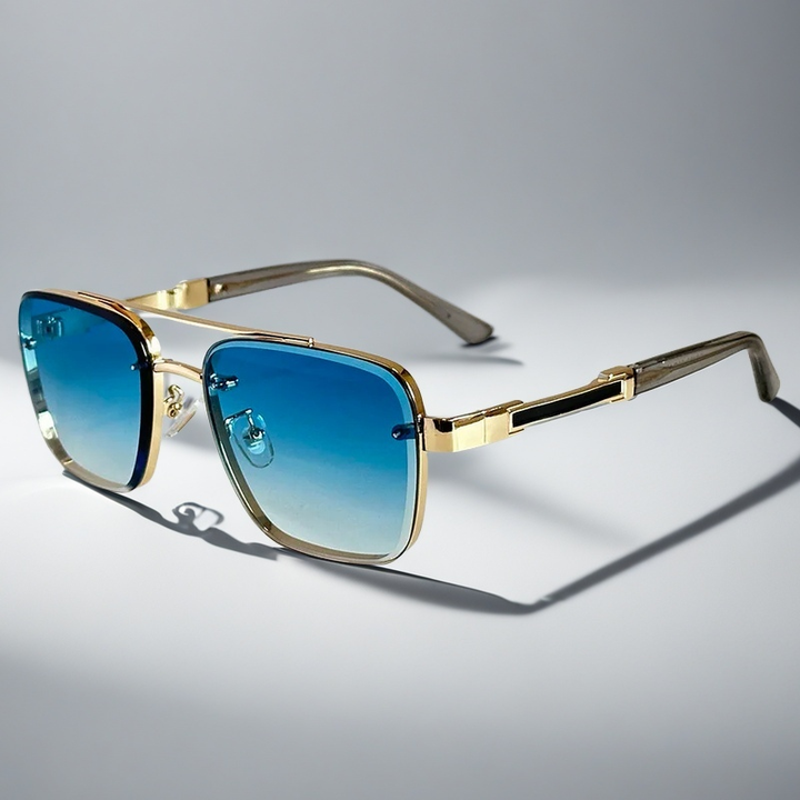 Men's gold frame aviator sunglasses with modern gradient lenses and UV protection.
