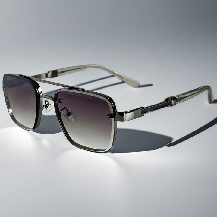 Modern men's aviator sunglasses, gold frame, gradient lenses, essential fashion accessory.