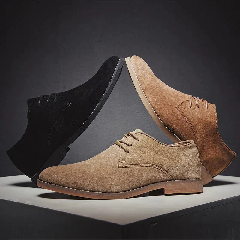 Close-up: Men's elegant lace-up Oxford dress shoes. Highlighting quality craftsmanship for formal and business wear.