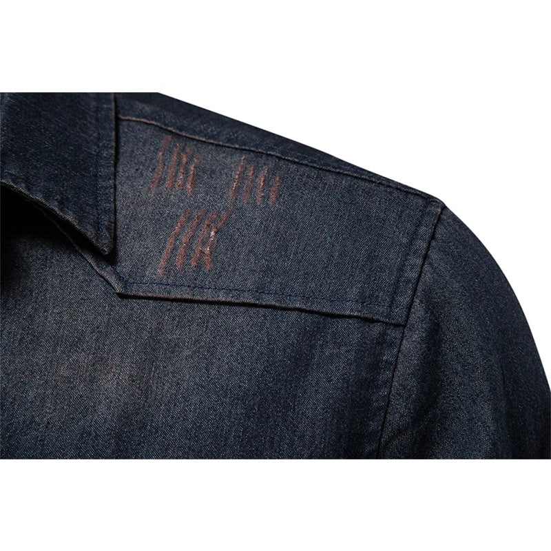 Versatile men's classic denim button-up shirt, shown folded, ready for wear