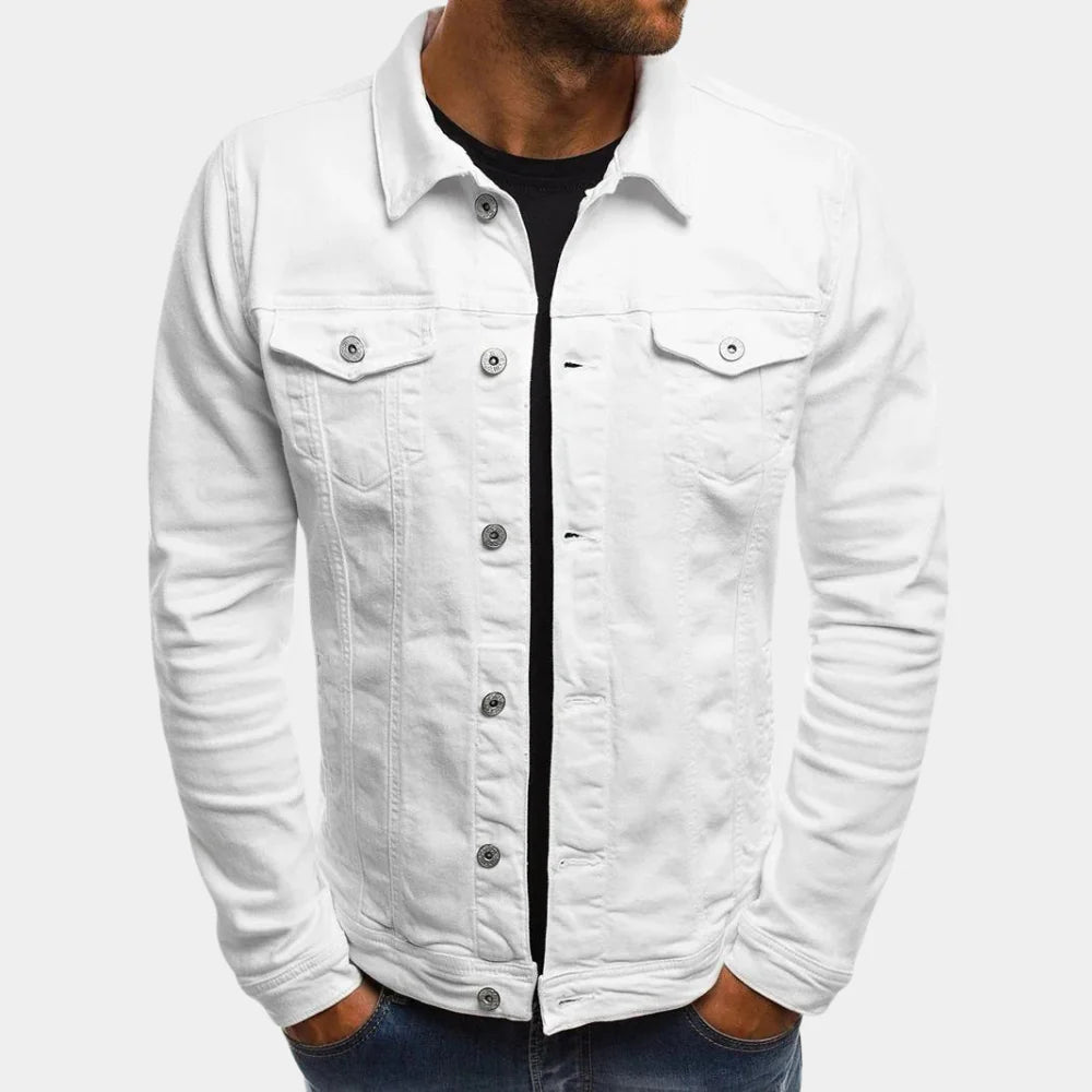 New men's casual denim jacket, offering everyday comfort & classic style. Essential men's outerwear.