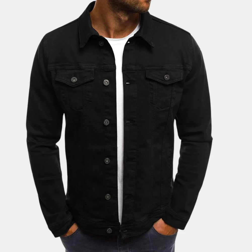 Everyday men's blue denim jacket, perfect for casual outings. Timeless jean jacket style & comfort.