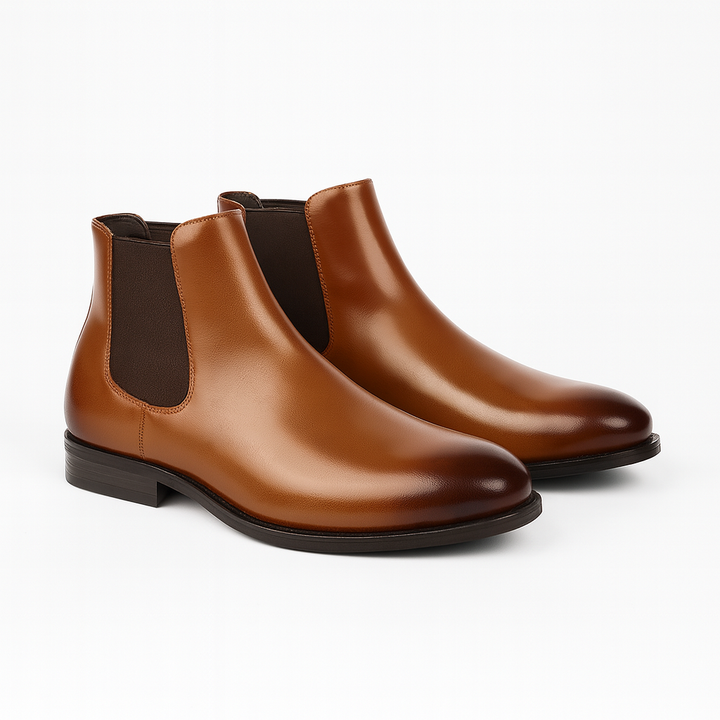 Men's classic brown leather Chelsea boots, perfect for versatile everyday style & formal or casual outfits.