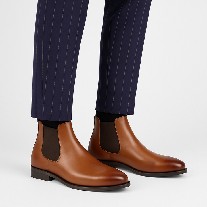Stylish men's high ankle Chelsea boots, offering comfort and versatile style for formal events or daily casual wear.