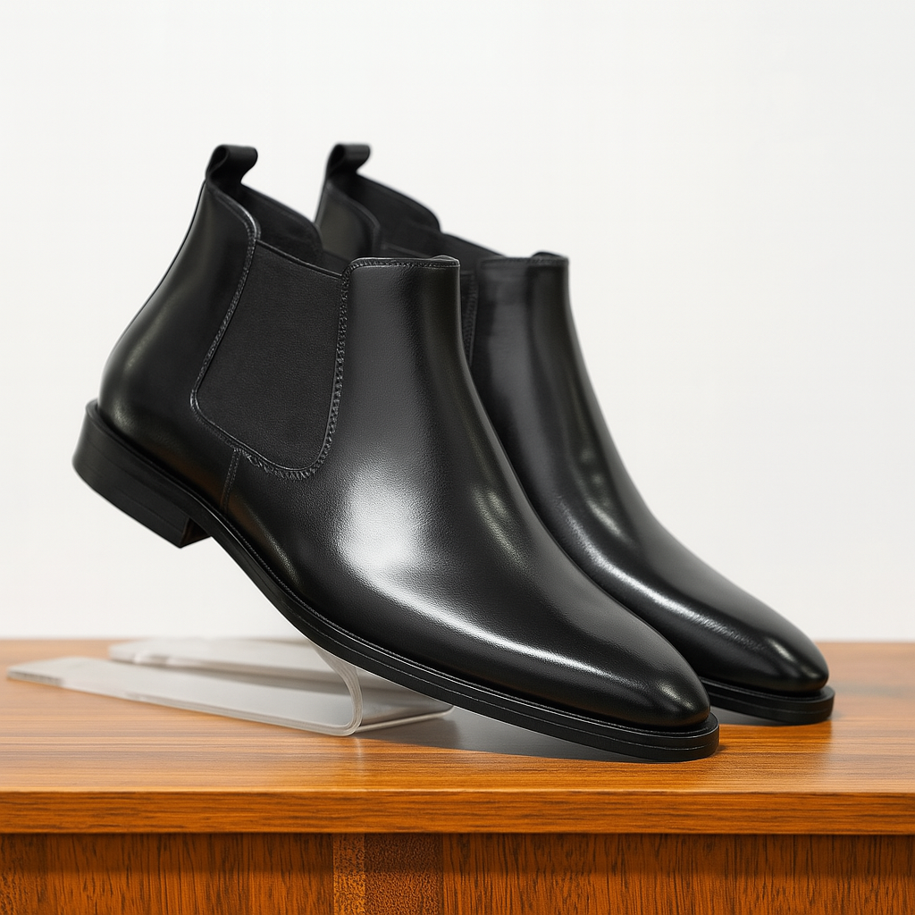 Stylish men's brown leather Chelsea boots with elastic side panels, ideal footwear for men's fashion.