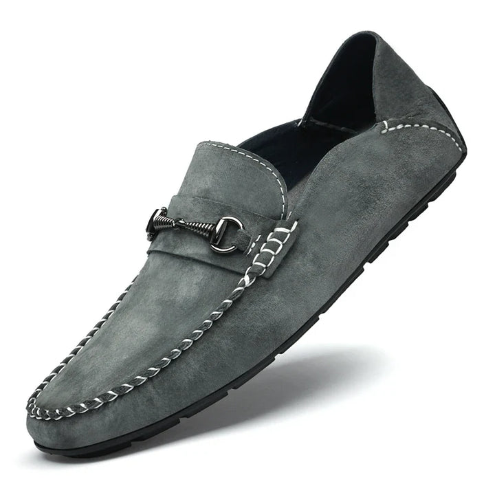 Close-up of the suede texture on men's bit loafers, highlighting the soft material and quality finish