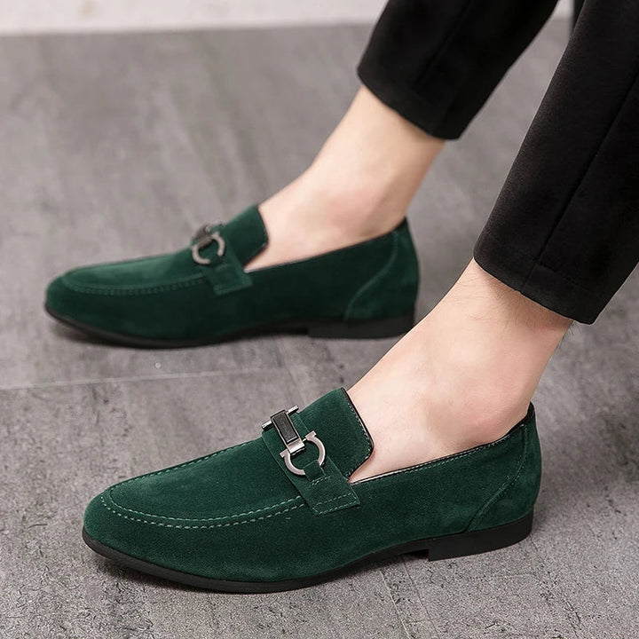 Men's classic brown suede bit loafers, perfect for formal or casual wear.