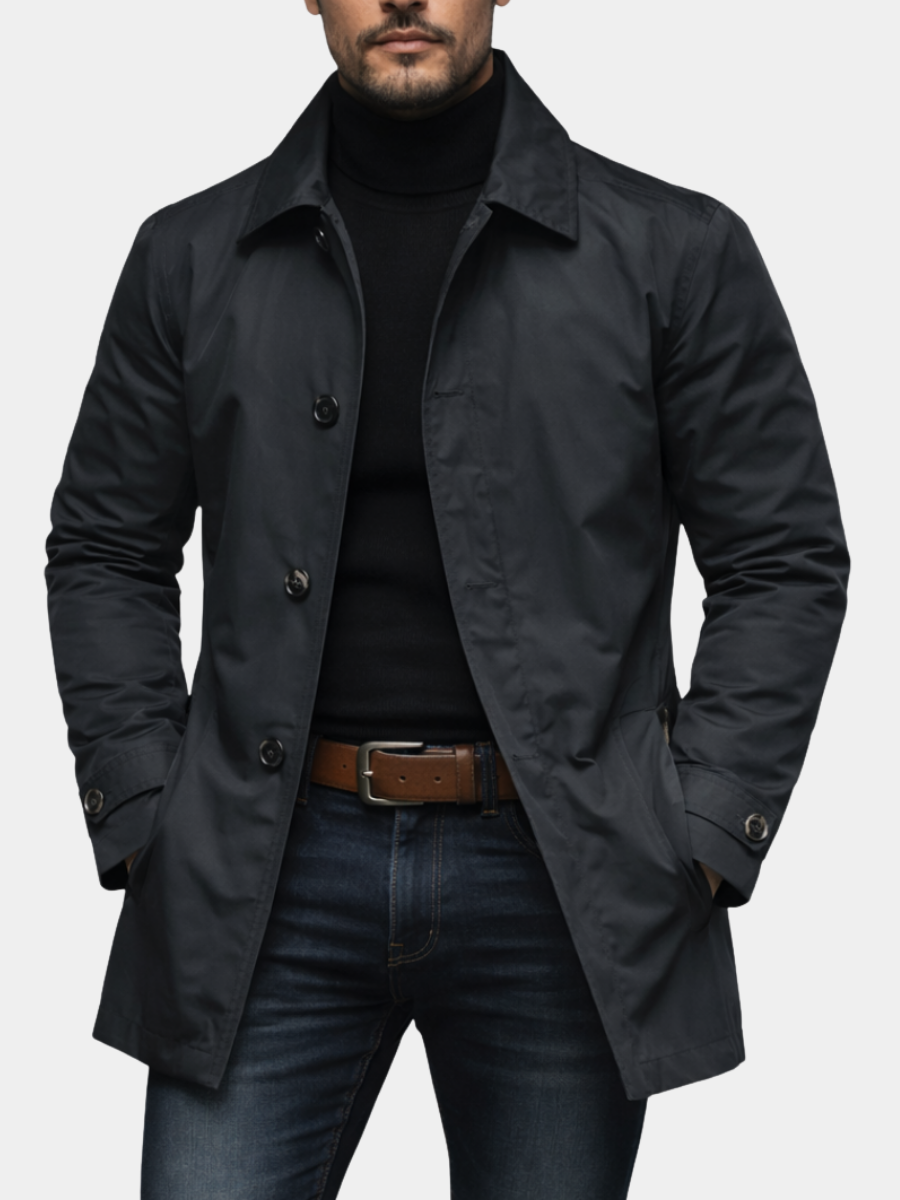 Men's classic car coat, timeless style for all-season comfort and sophisticated menswear.