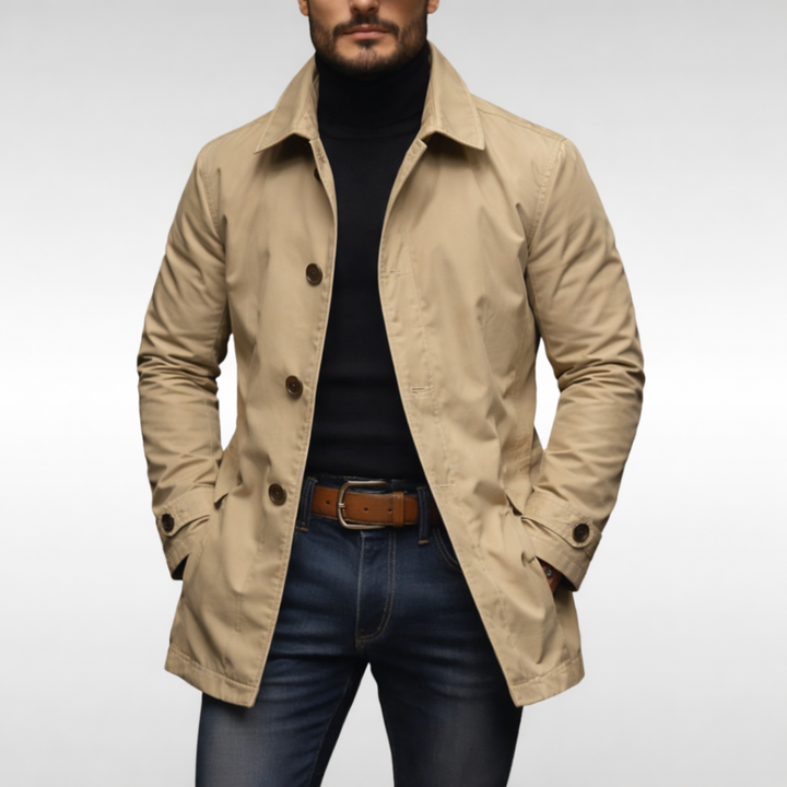 Men's classic car coat, a versatile outerwear piece for refined fall & winter fashion.
