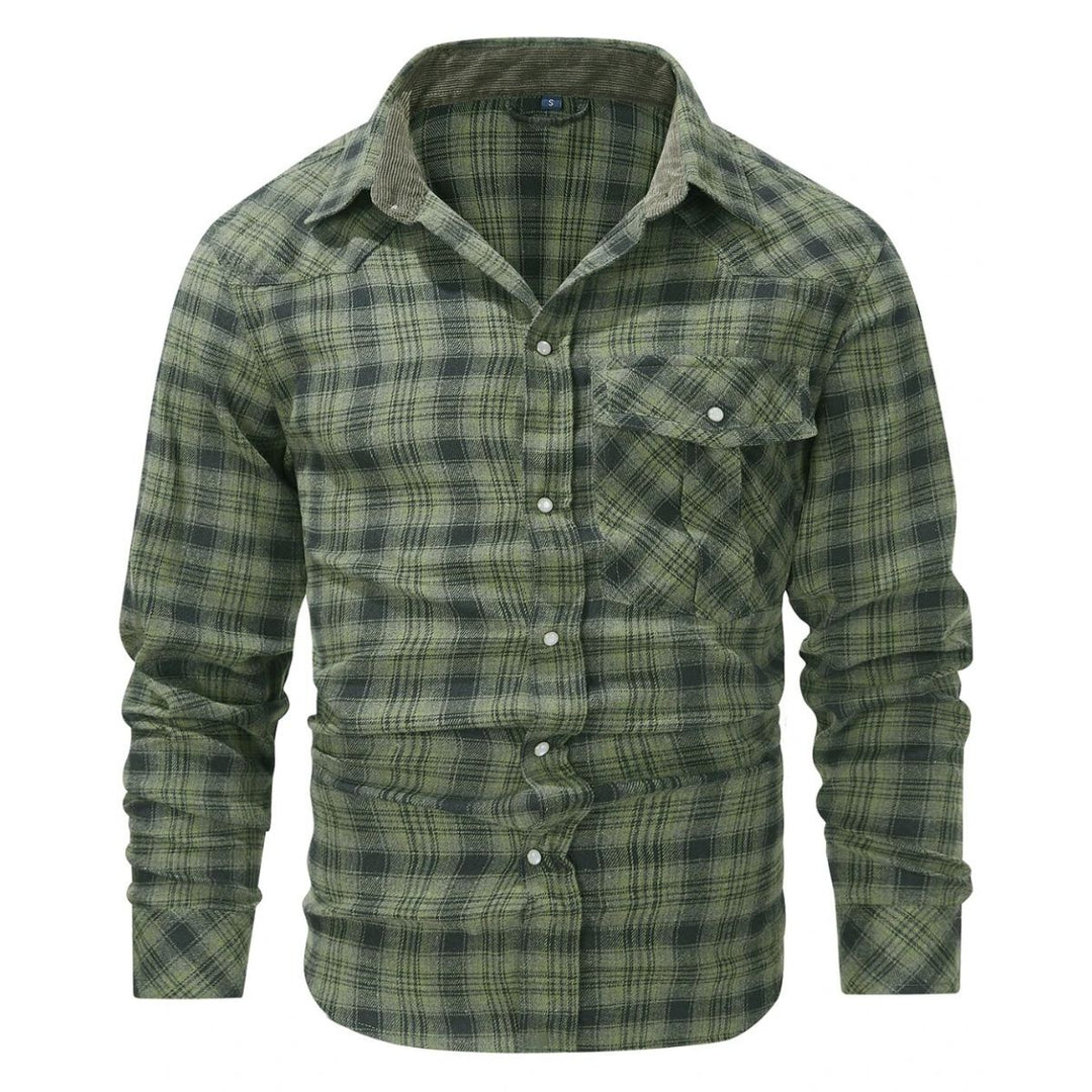 Men's classic checked long-sleeve shirt for autumn & winter. Versatile casual men's fashion clothing.