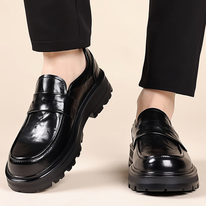 Men's classic chunky black penny loafers. Durable slip-on style men's shoes, perfect for smart-casual & formal wear.