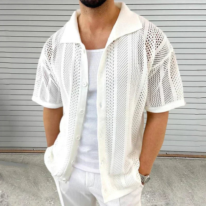 Timeless men's knit shirt with classic collar, essential summer fashion for a relaxed fit & everyday wear.